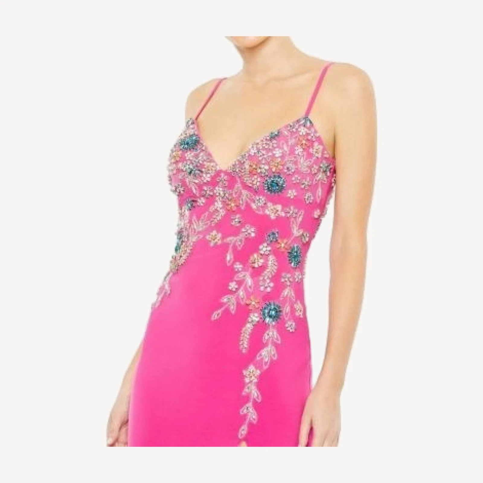 Mac Duggal Multi Color Beaded Floral Cami Gown