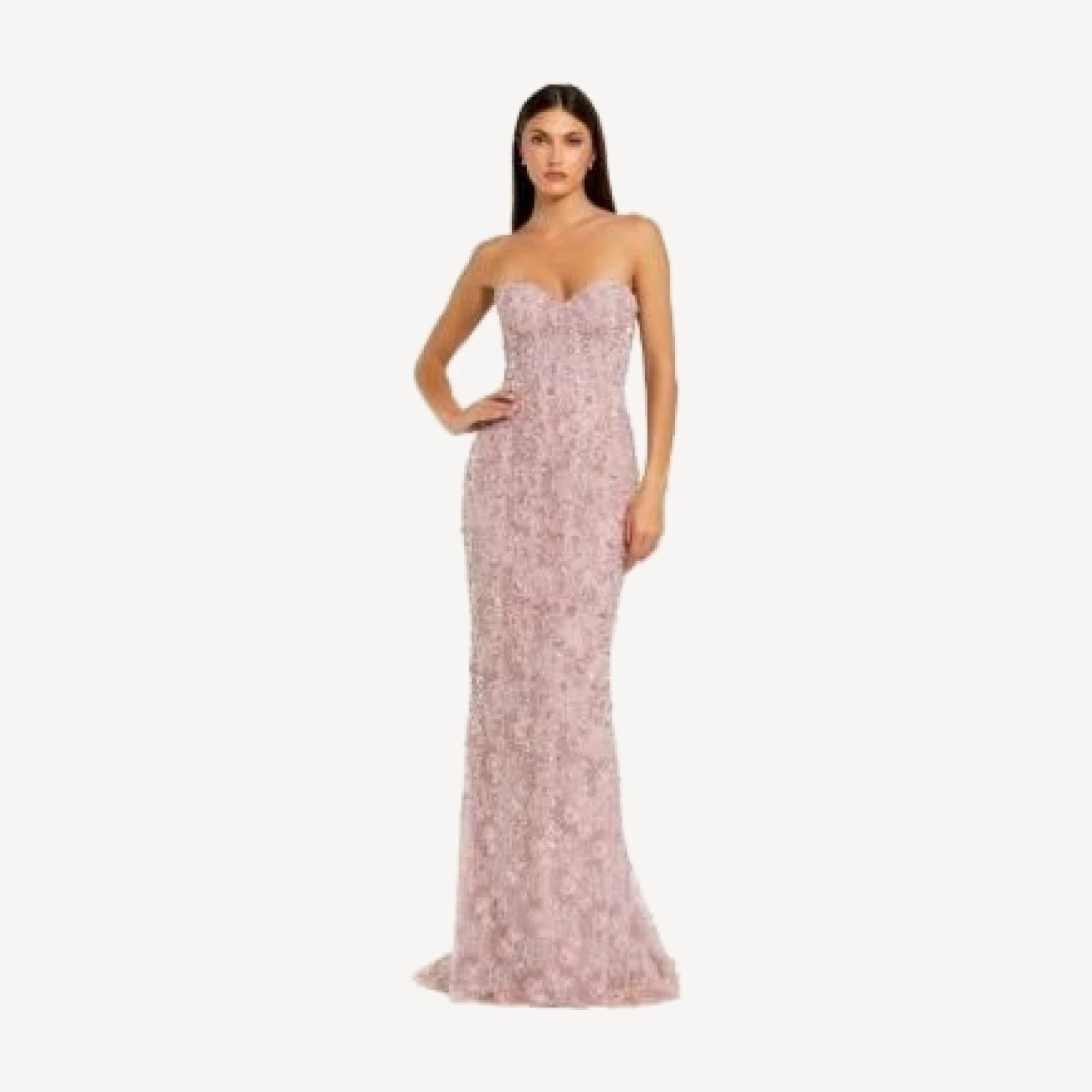 Mac Duggal Beaded Satin Rose Cape Strapless Bustier Gown