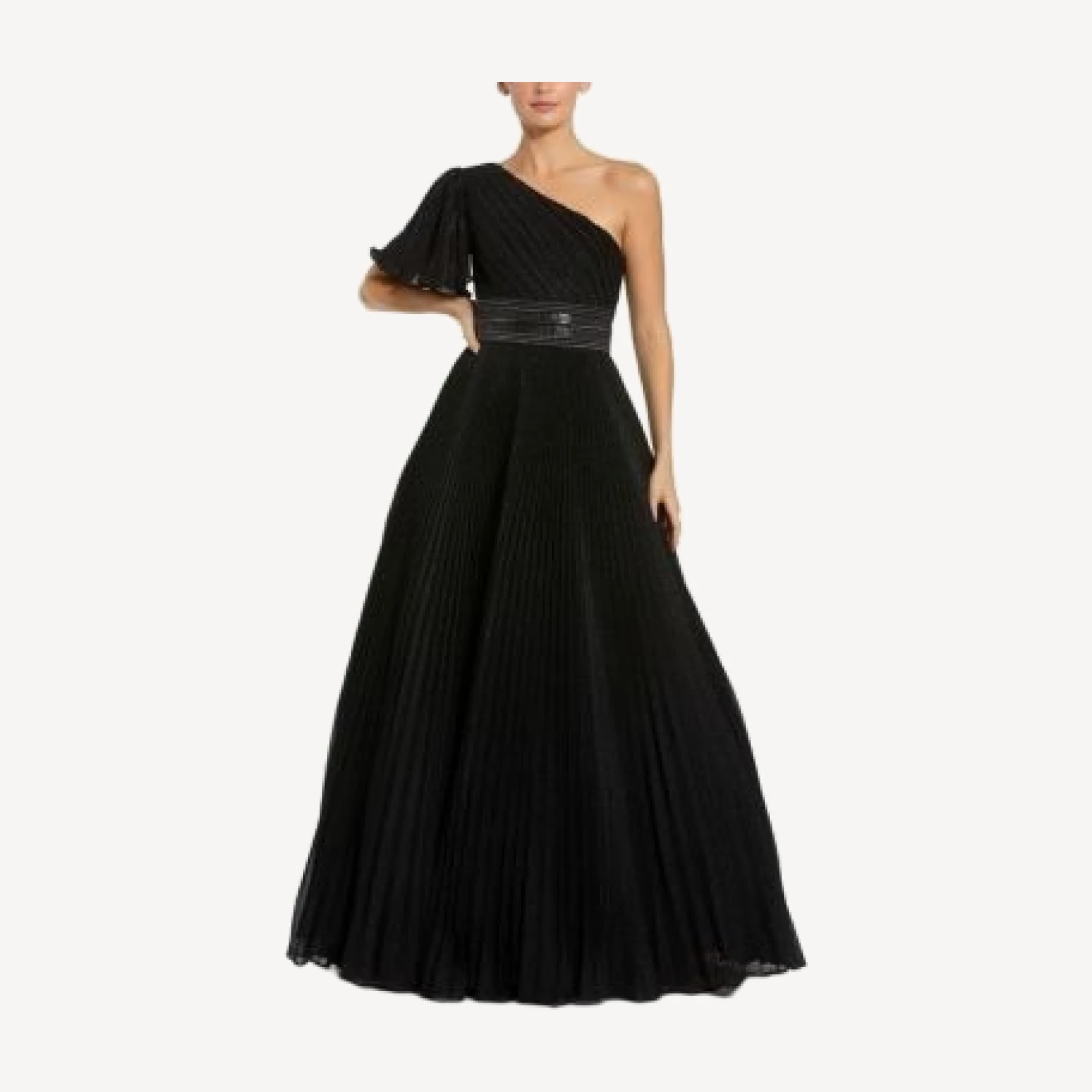Mac Duggal Pleated Shimmering Georgette One Shoulder Gown