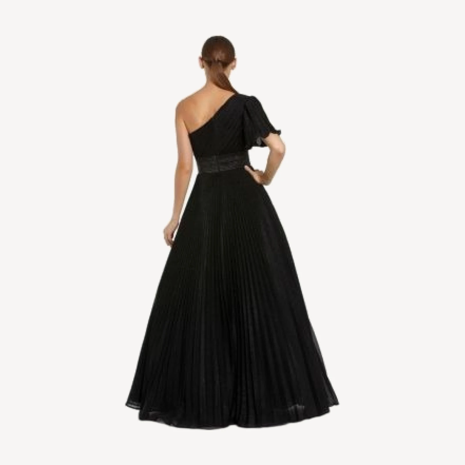 Mac Duggal Pleated Shimmering Georgette One Shoulder Gown