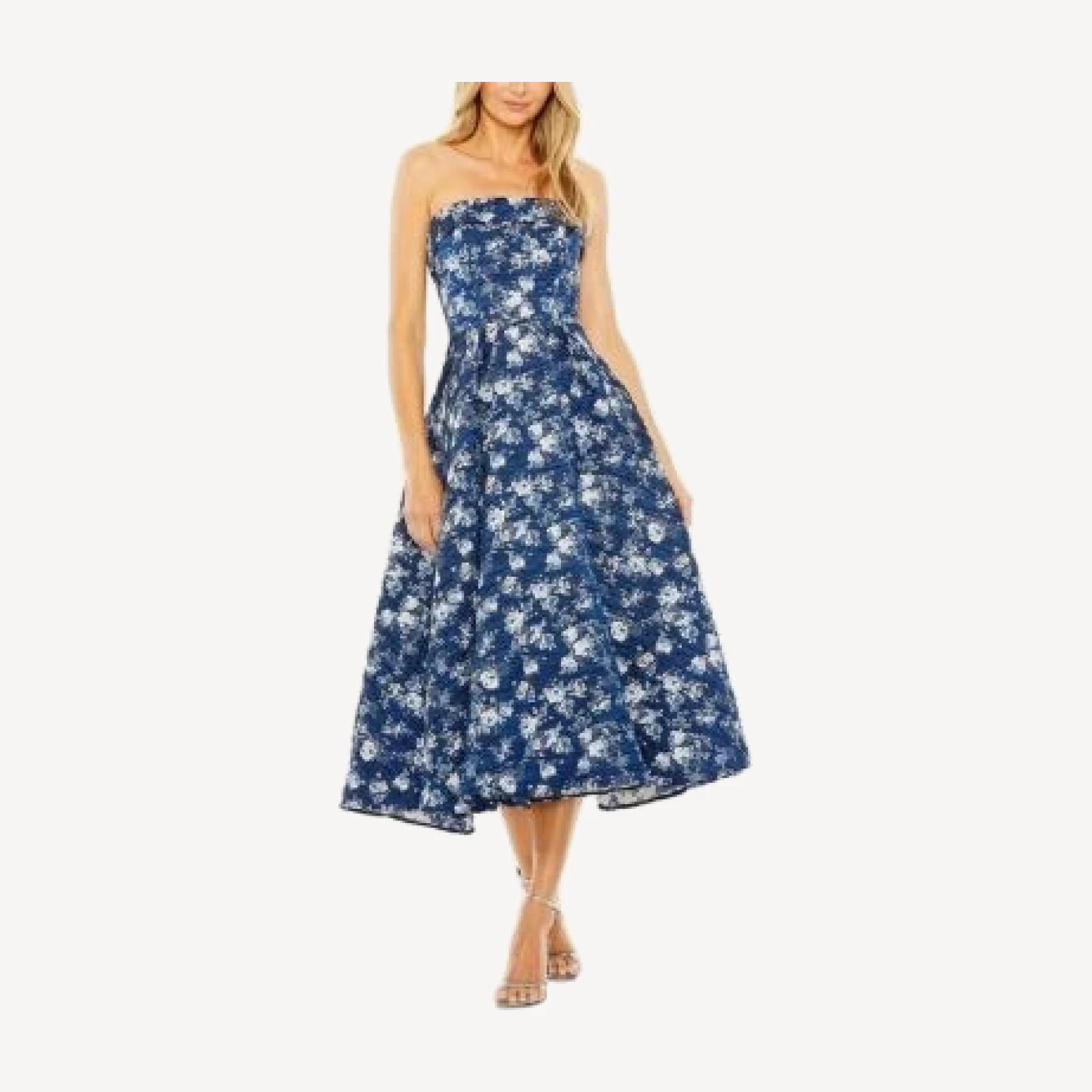 Mac Duggal Strapless Brocade Midi Dress