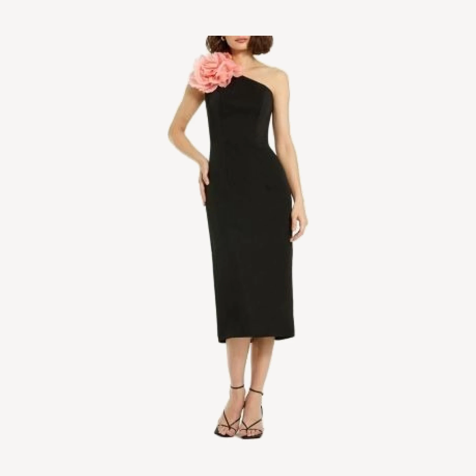 Mac Duggal Crepe One Shoulder Midi Dress with Flower