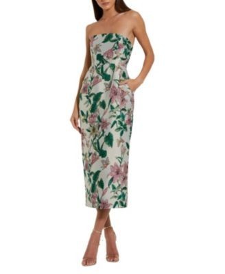 Mac Duggal Floral Brocade Strapless Fitted Midi Dress