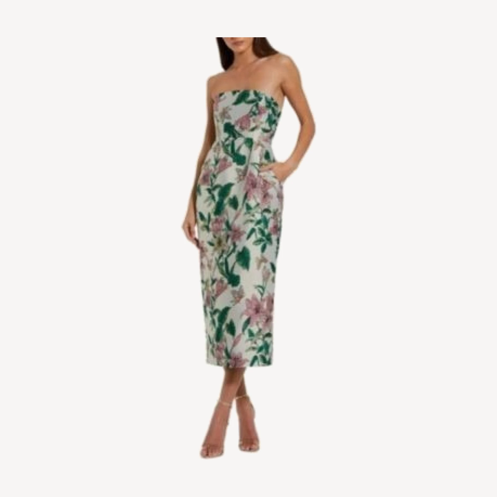Mac Duggal Floral Brocade Strapless Fitted Midi Dress