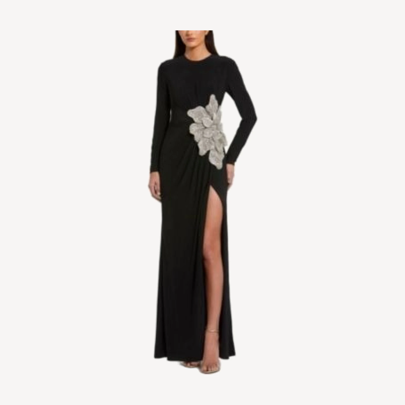 Mac Duggal Thigh High Slit Embellished Flower Detail Jersey Gown