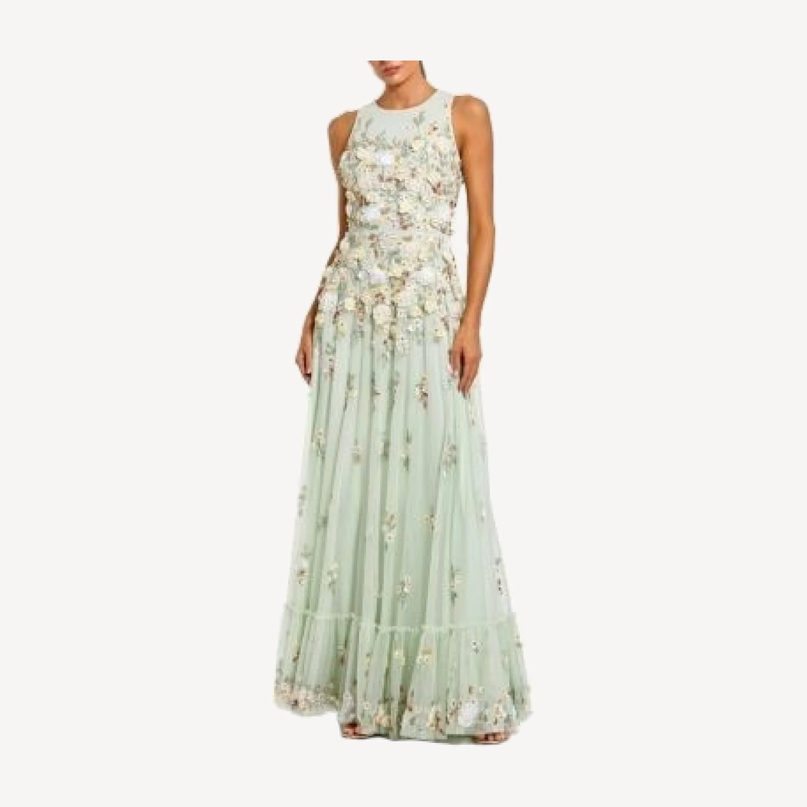 Mac Duggal Floral Embellished High Neck Sleeveless Gown