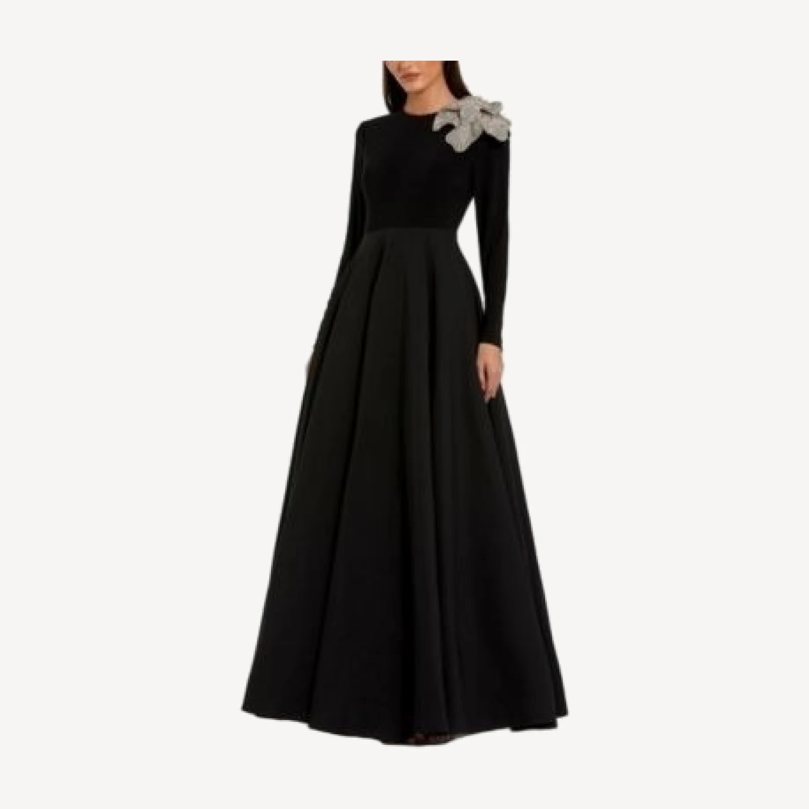 Mac Duggal Long Sleeve Taffeta Embellished 3D Flower Detail Ball Gown