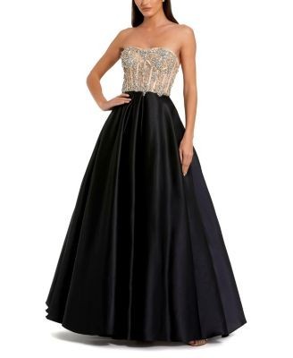 Mac Duggal Strapless Embellished Detail Bustier Ball Gown
