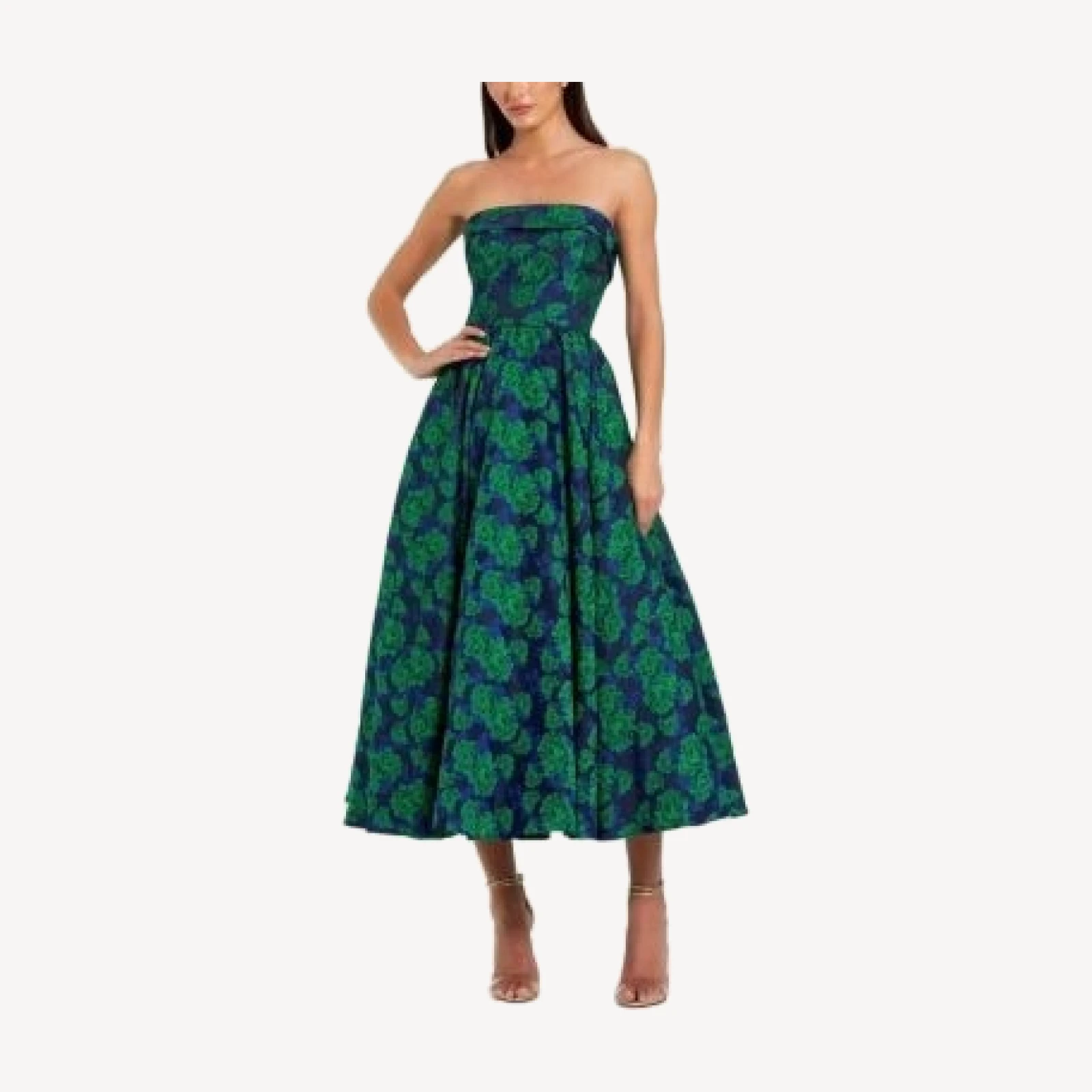 Mac Duggal Brocade Strapless A Line Midi Dress