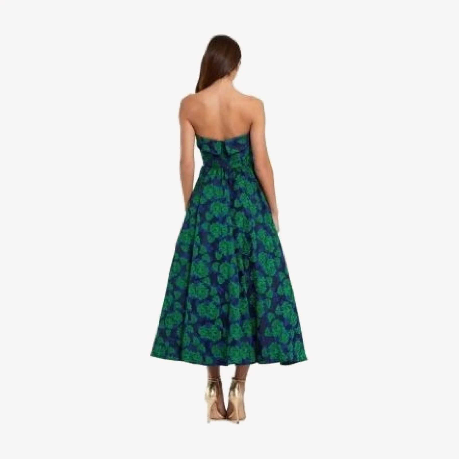 Mac Duggal Brocade Strapless A Line Midi Dress