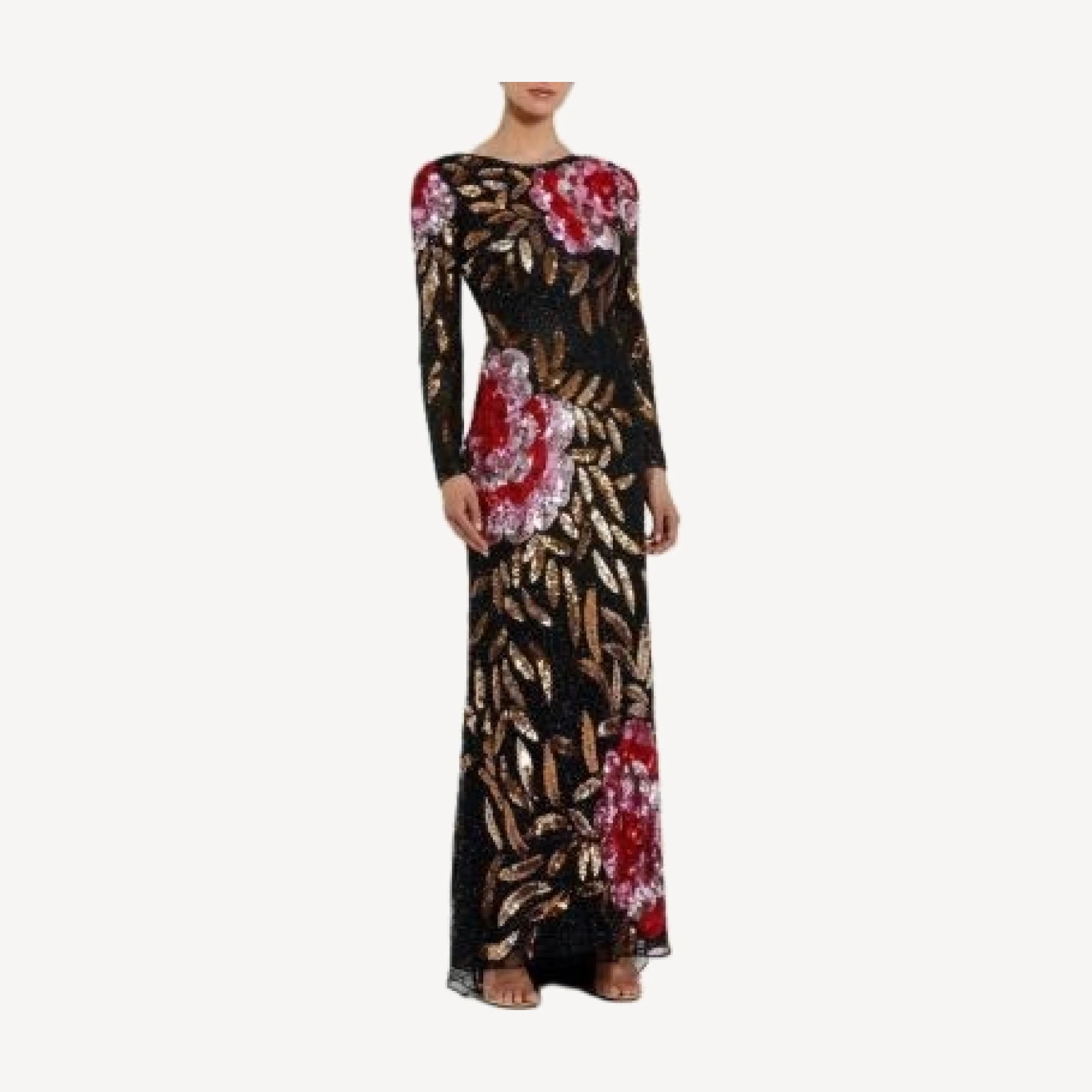 Mac Duggal Floral Patter Sequin Long Sleeve Dress