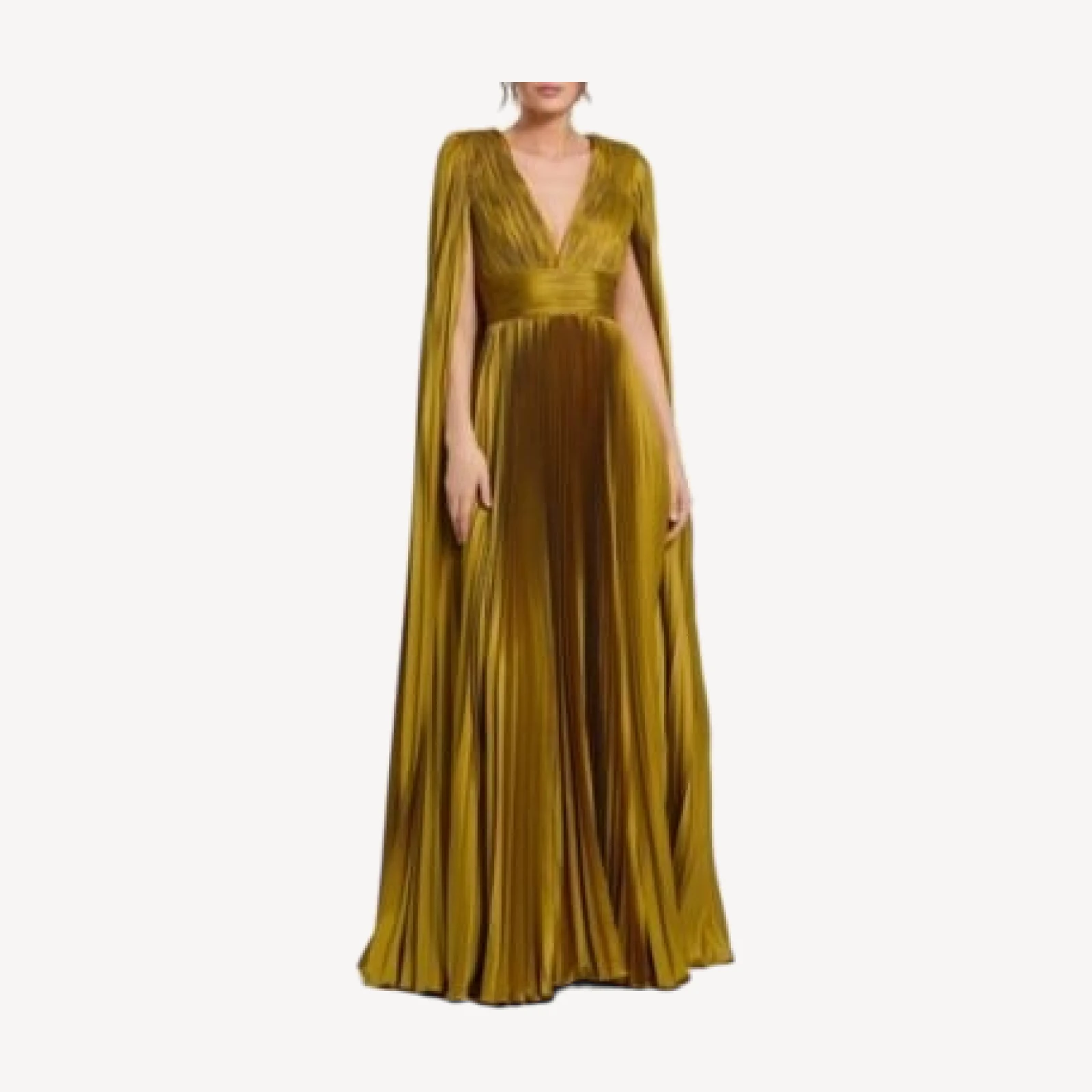 Mac Duggal Pleated Charmeuse V Neck Gown with Cape