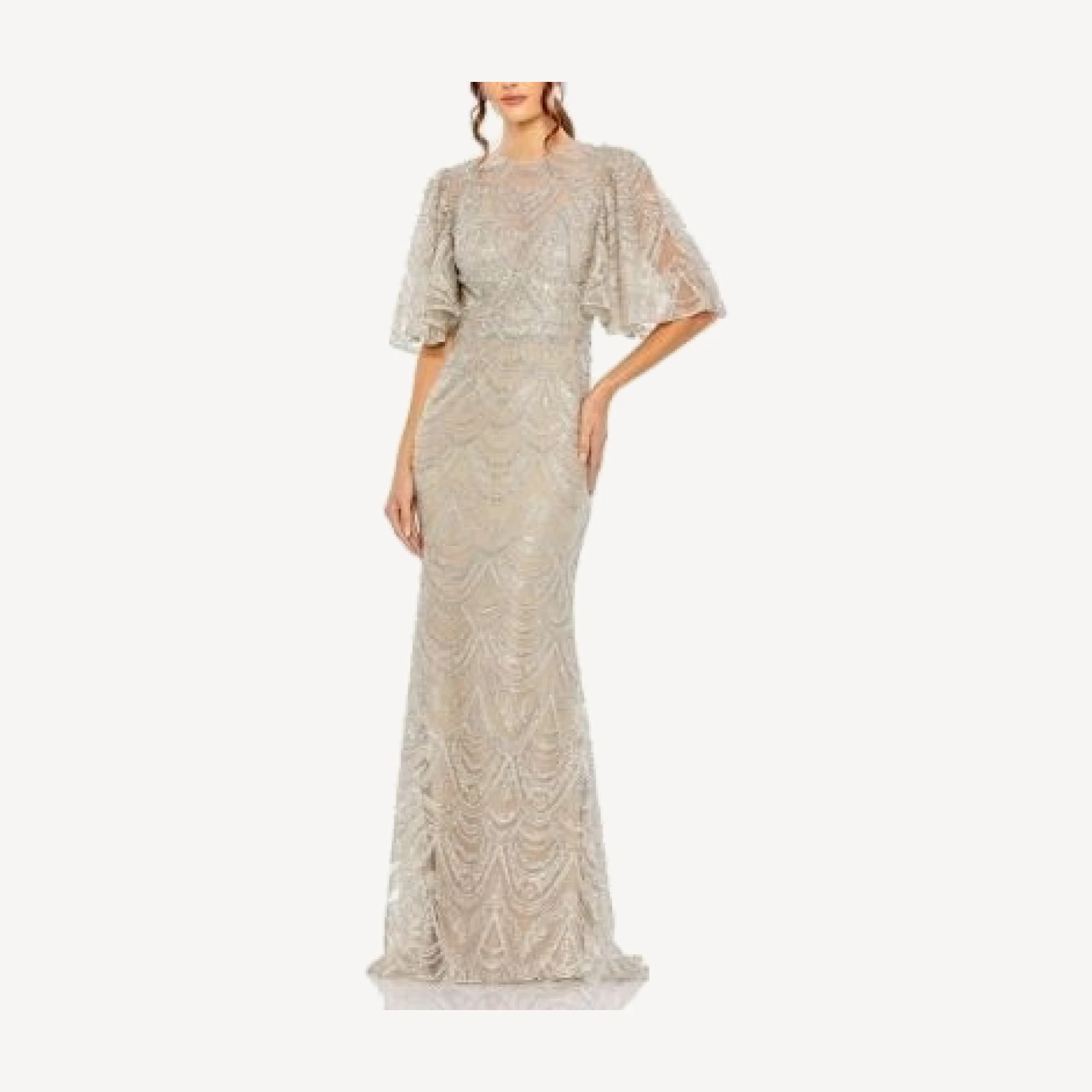 Mac Duggal Flutter Sleeve High Neck Gown
