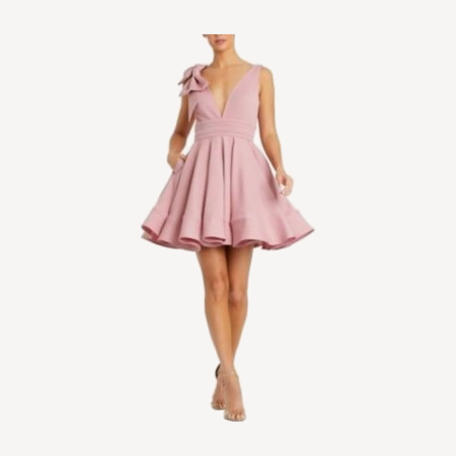 Mac Duggal Crepe Sleeveless V Neck Mini Dress With Bow