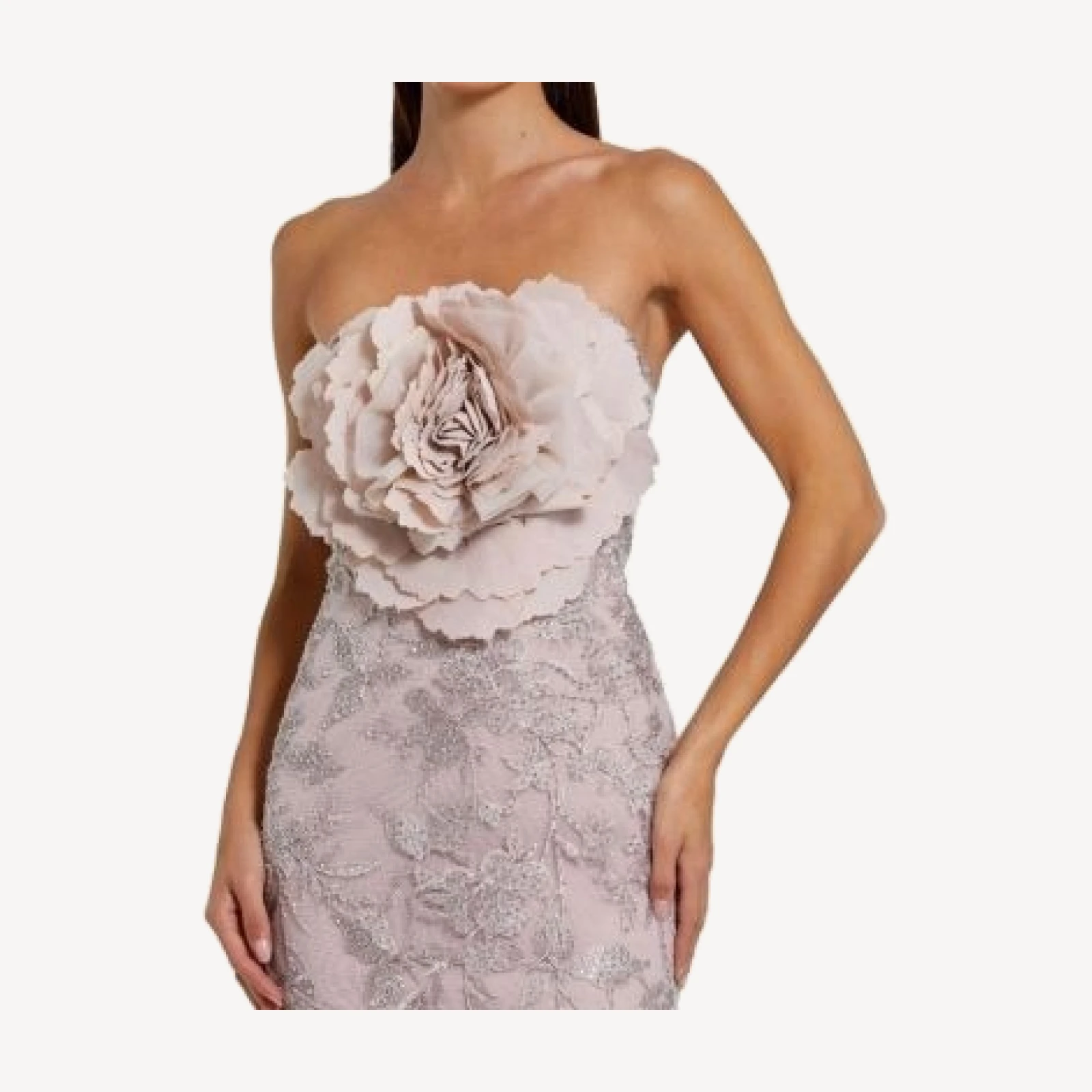 Mac Duggal Strapless Beaded Applique Mermaid Gown with Flower