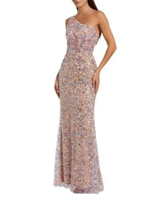 Mac Duggal Floral Embellished One Shoulder Gown