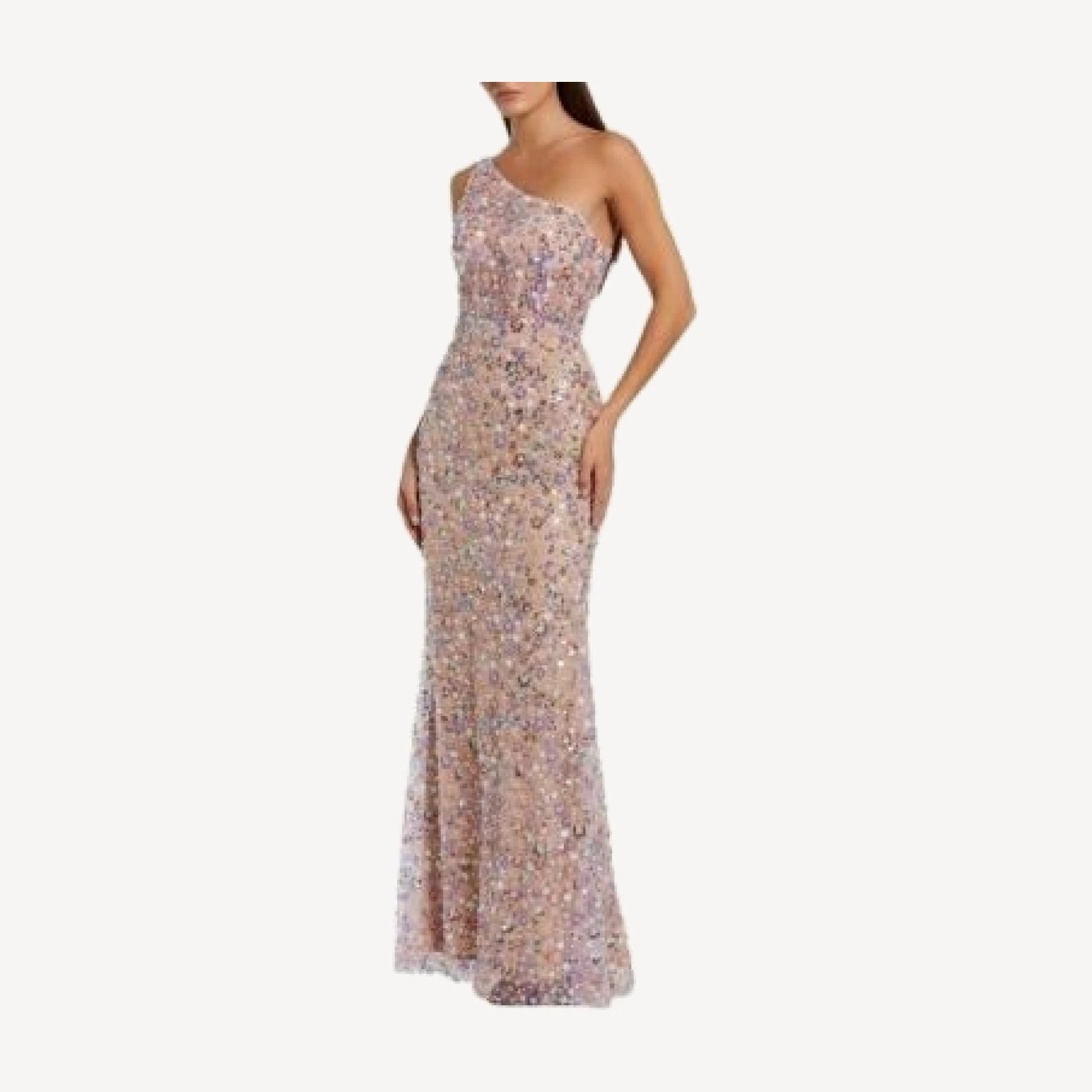 Mac Duggal Floral Embellished One Shoulder Gown