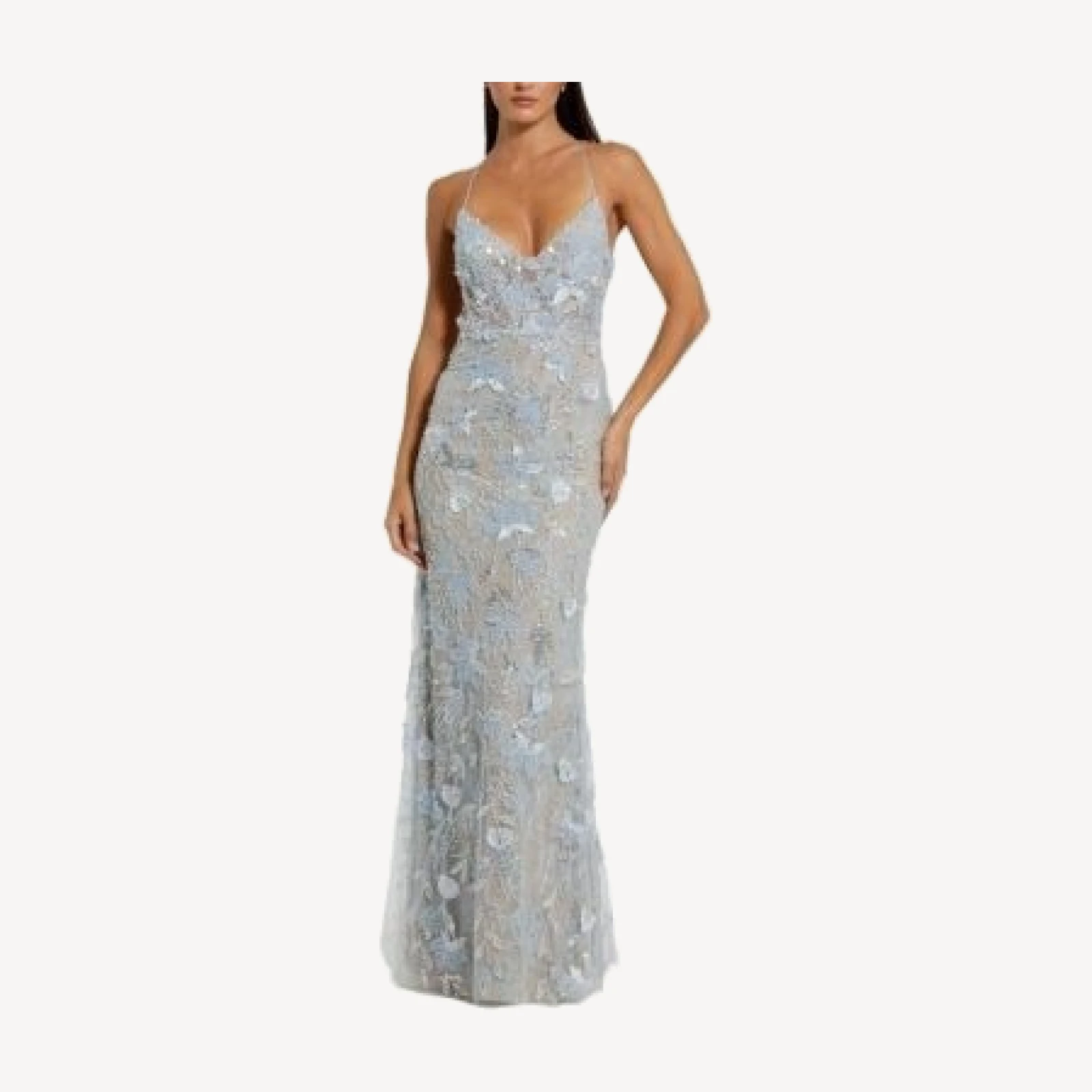 Mac Duggal Floral Embroidered Sleeveless Open Back Gown