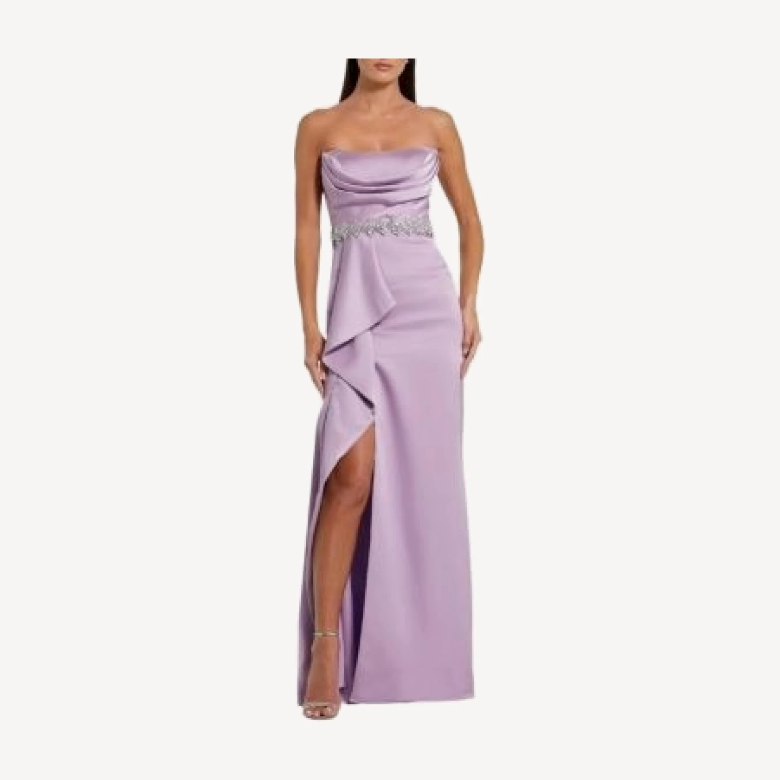 Mac Duggal Strapless Satin Gown with Embellished Belt Detail