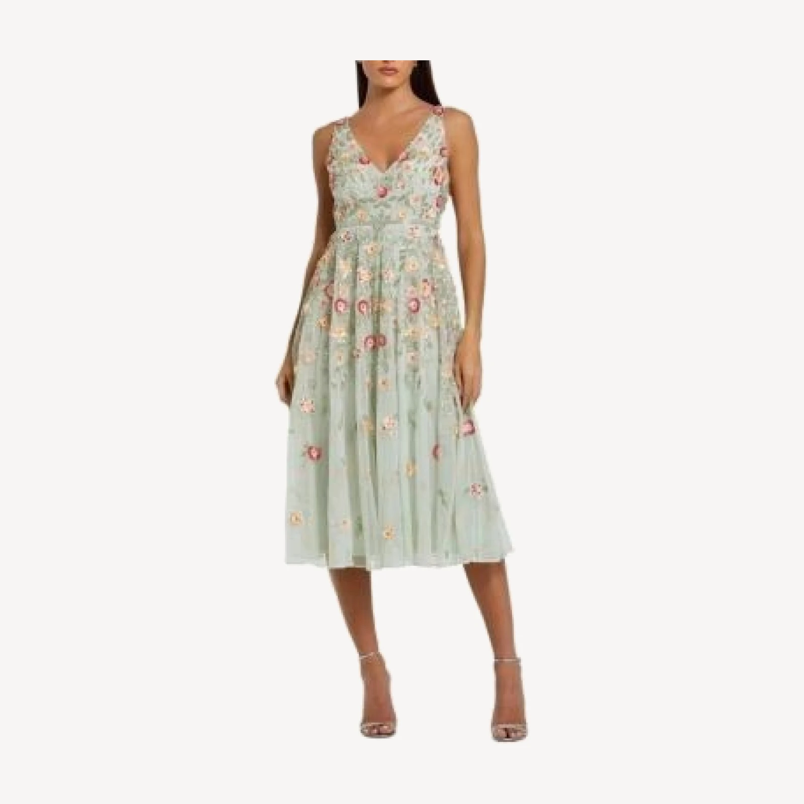 Mac Duggal Floral Embellished V-Neck Midi Dress