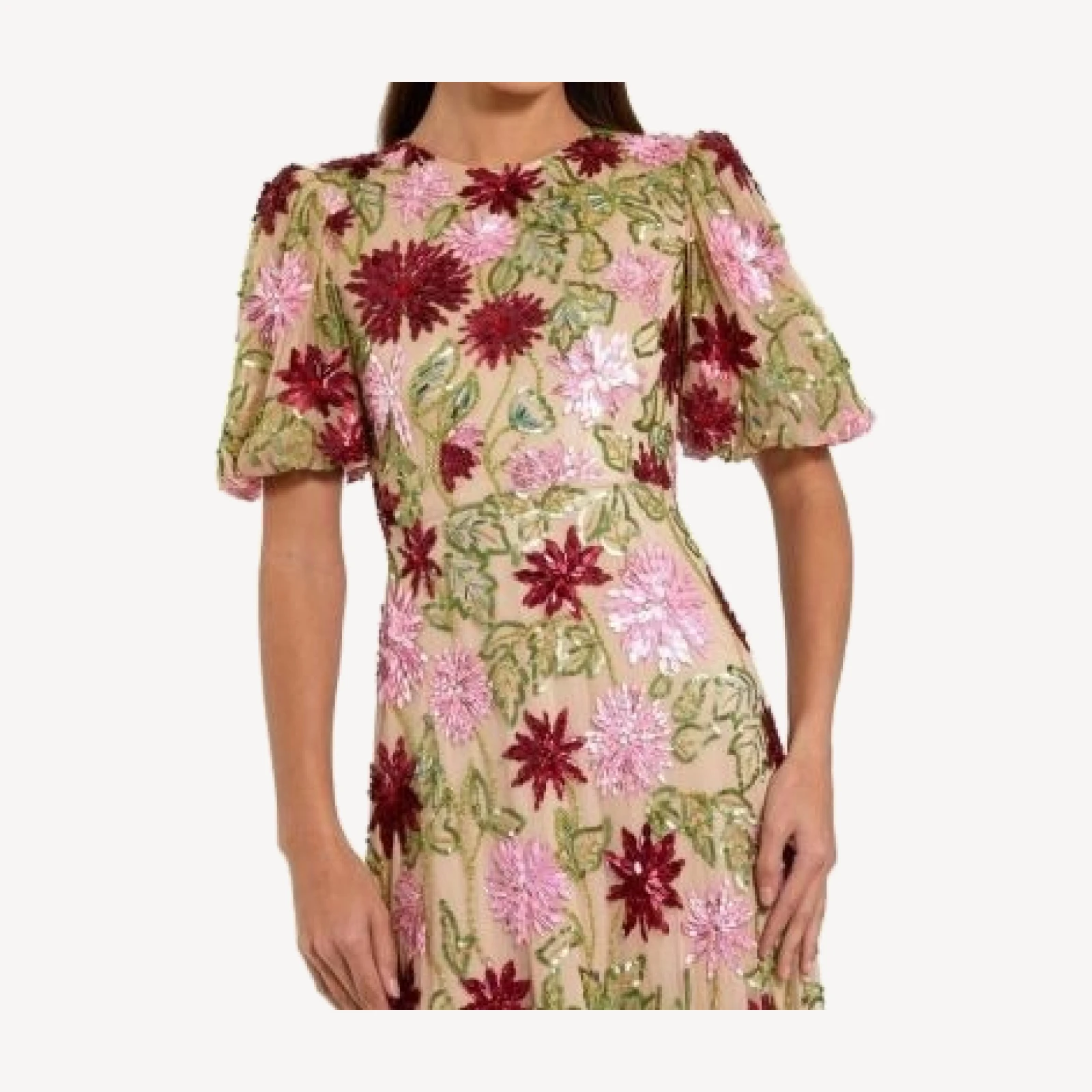 Mac Duggal Floral Embroidered Mesh Gown with Statement Sleeves