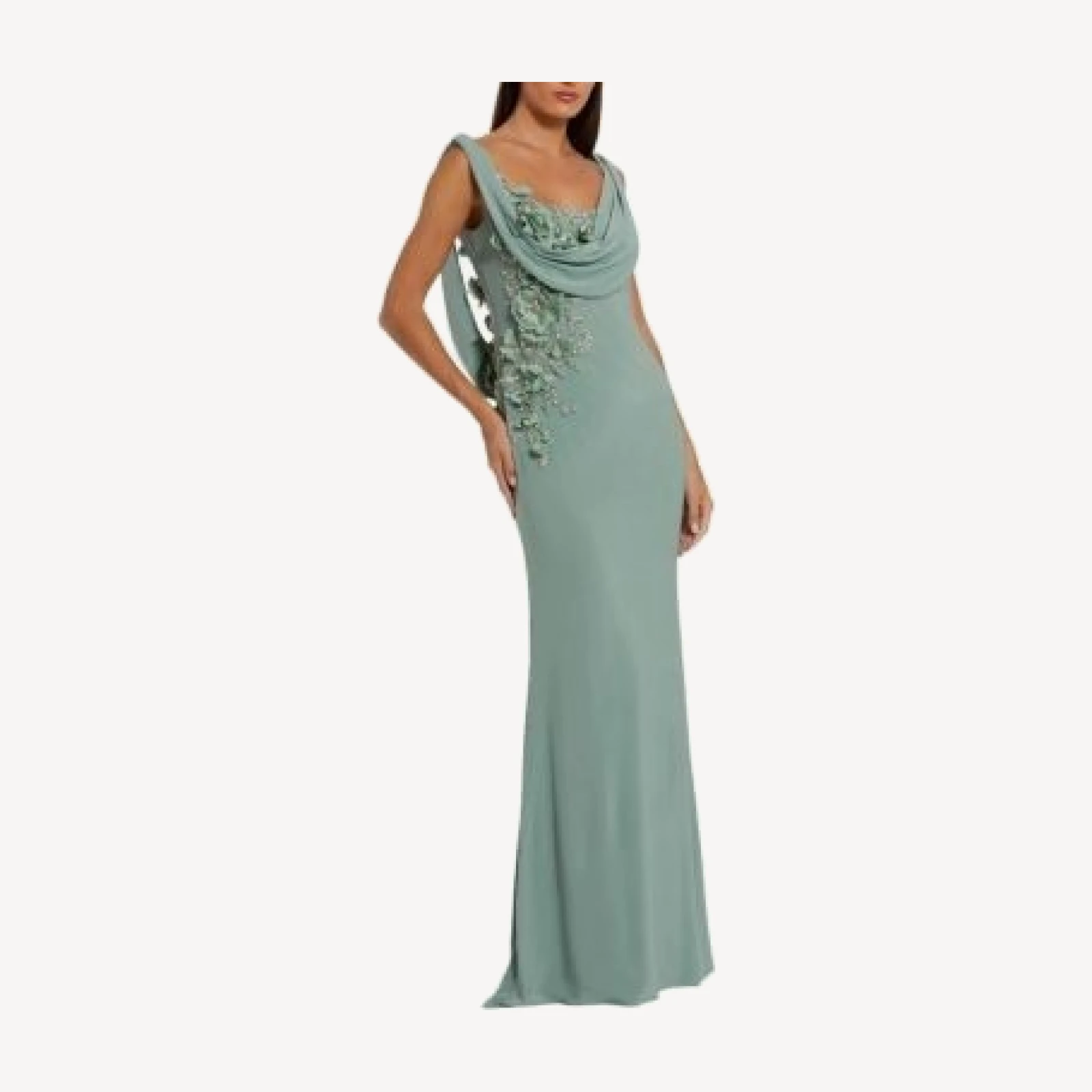 Mac Duggal Sleeveless Jersey Cowl Neck Gown With Beading
