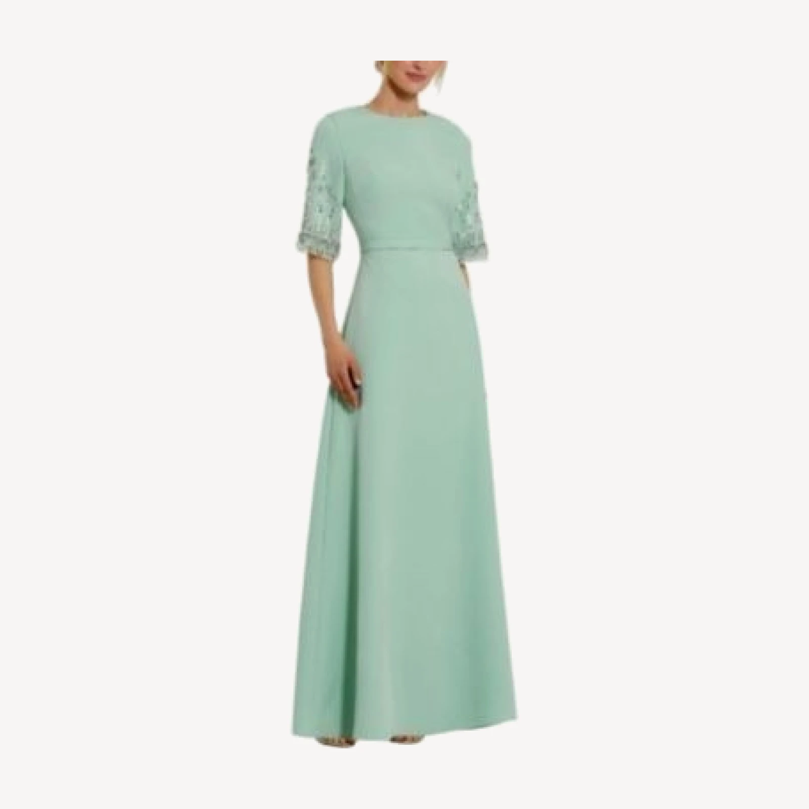 Mac Duggal Crepe A Line Gown With Beaded 3/4 Sleeves