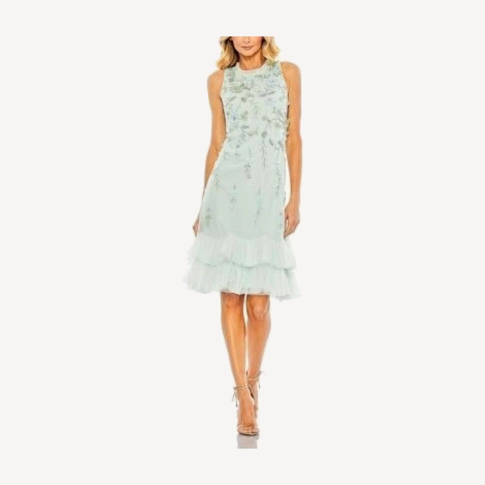 Mac Duggal Embellished Ruffle Tiered High Neck Floral Dress