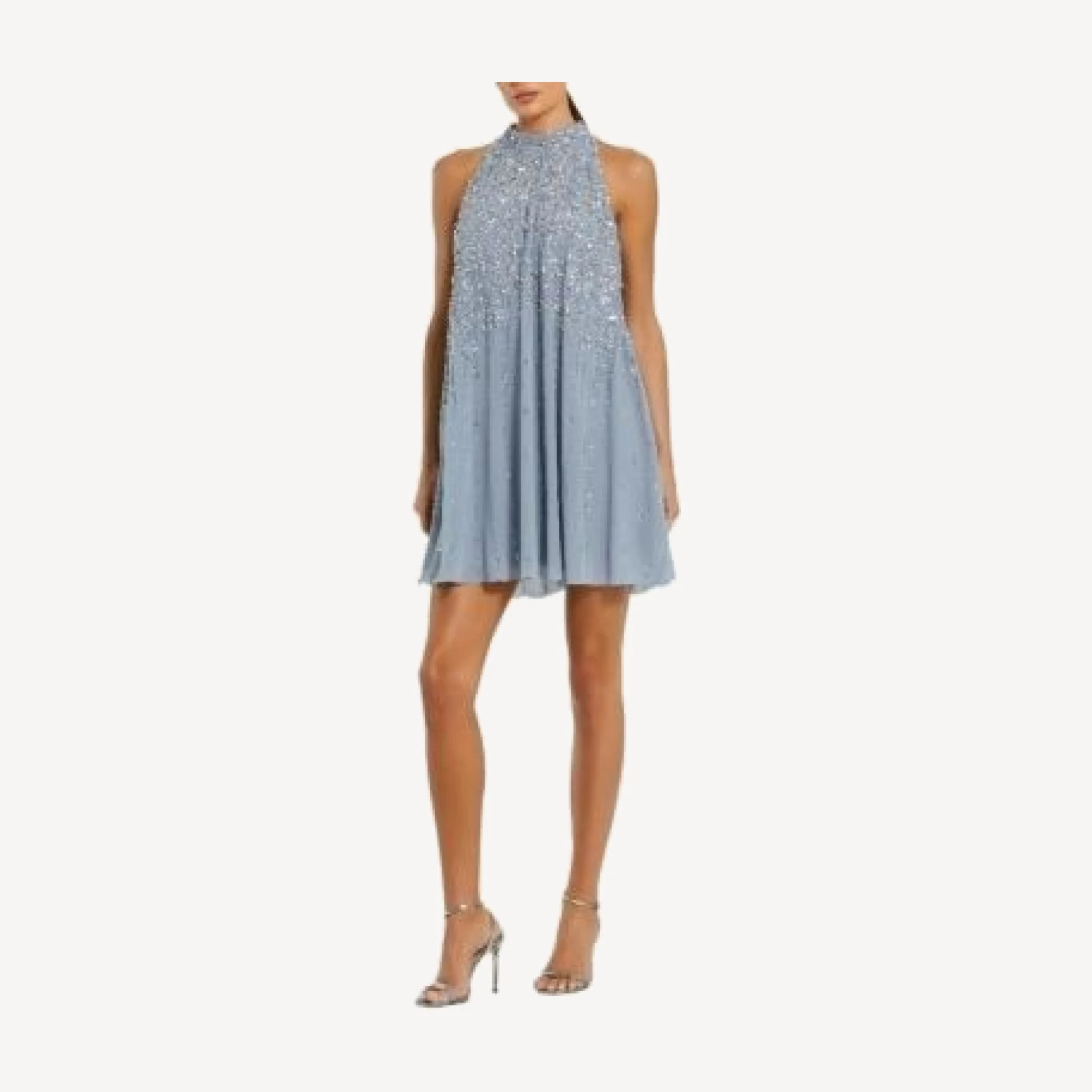 Mac Duggal High Neck Sleeveless Sequin Embellished Trapeze Dress