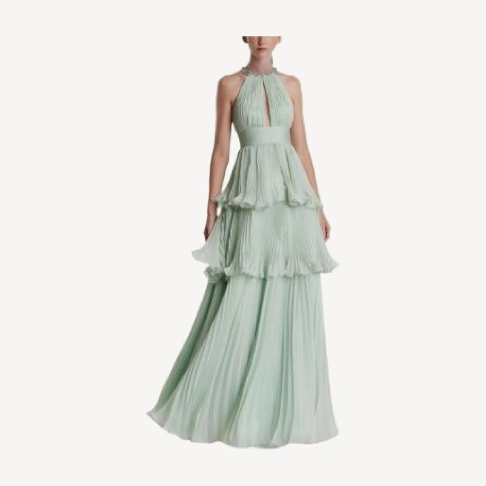 Mac Duggal High Neck Chiffon Tiered Gown with Cut Out