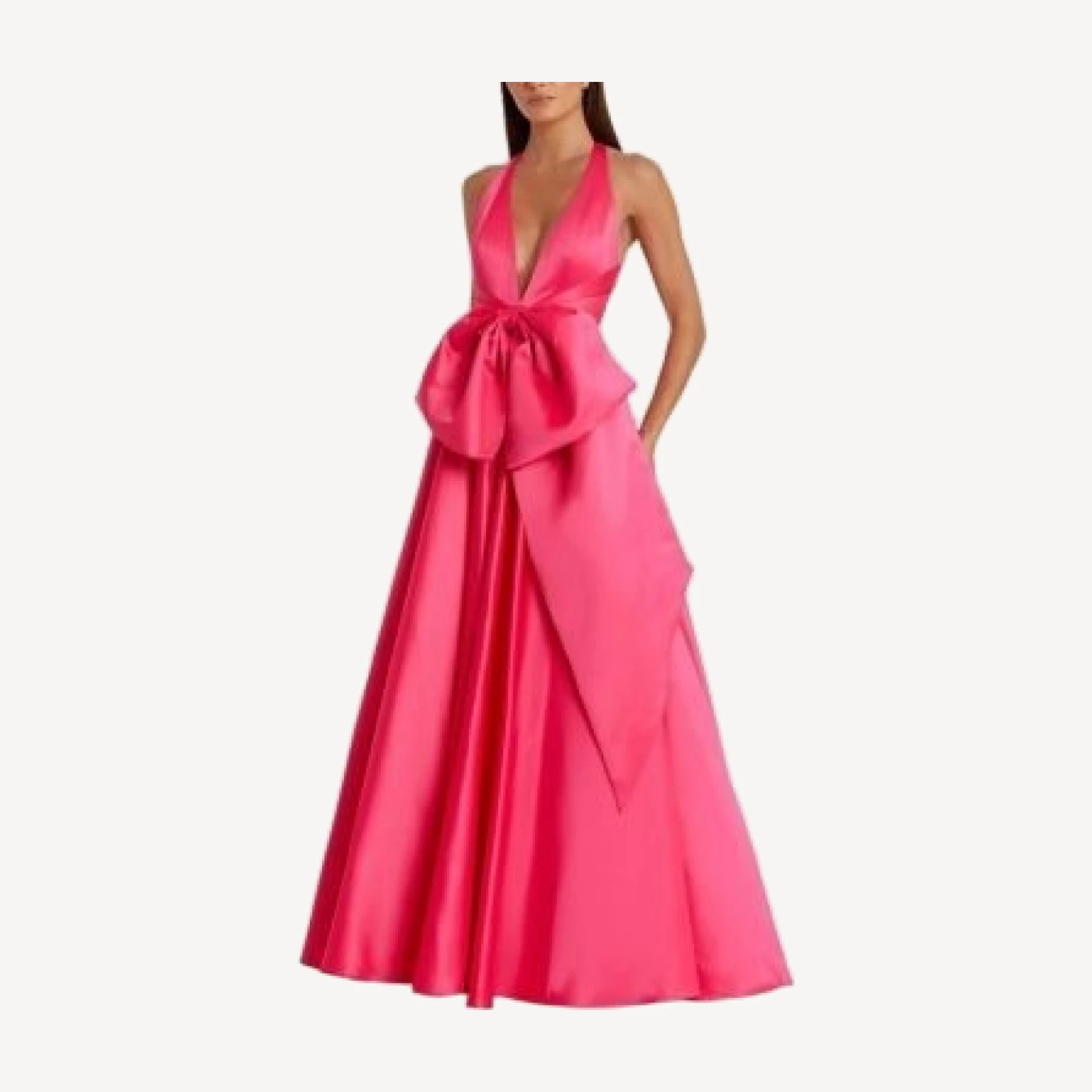 Mac Duggal Sleeveless Deep V Satin Gown with Oversized Bow