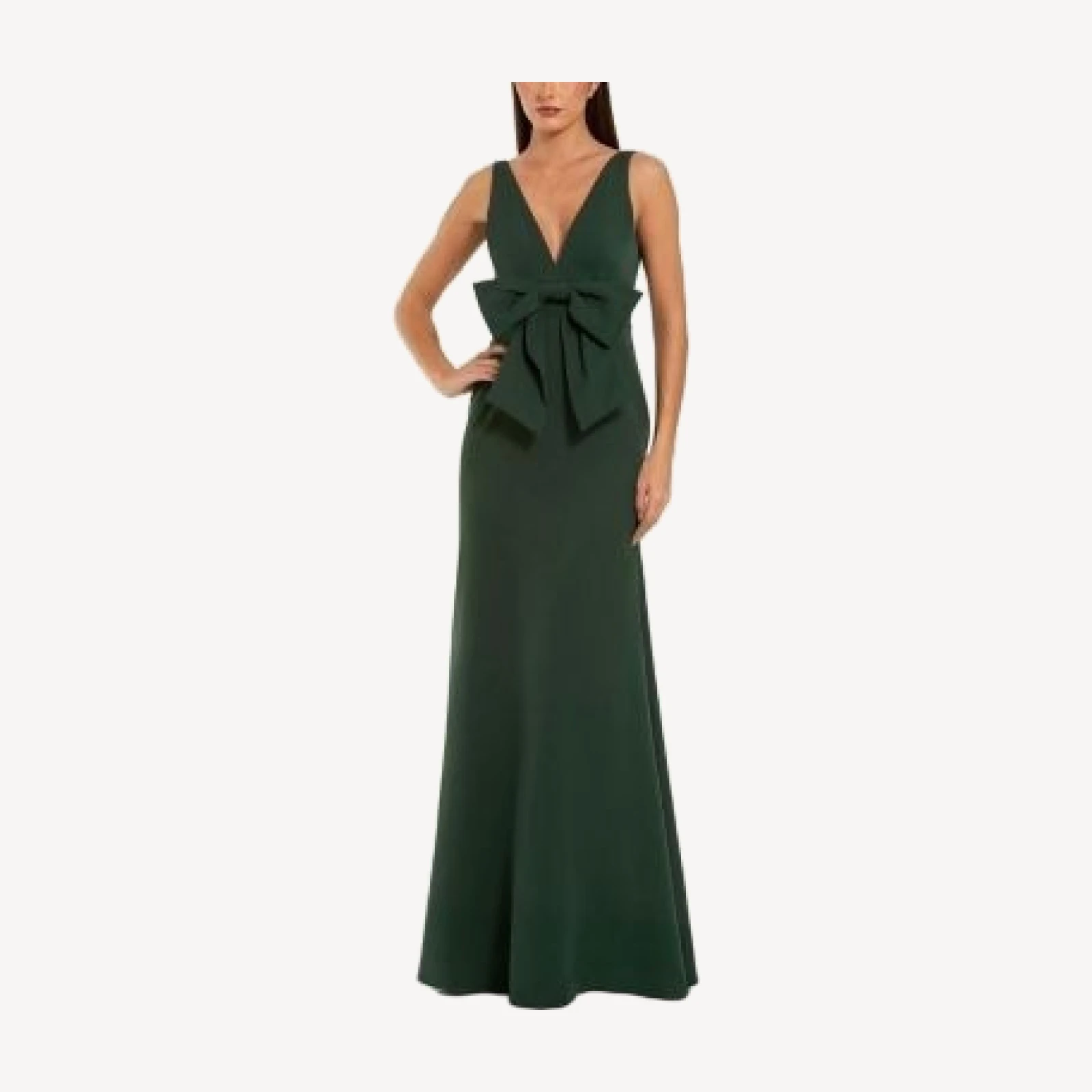 Mac Duggal Crepe Sleeveless V Neck Column Dress with Bow