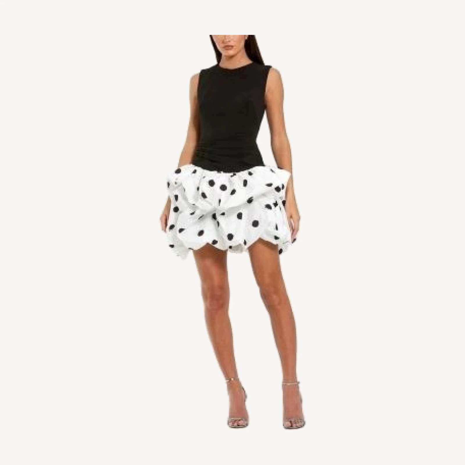 Mac Duggal Sleeveless Crepe Mini Dress With Polka Dot Skirt