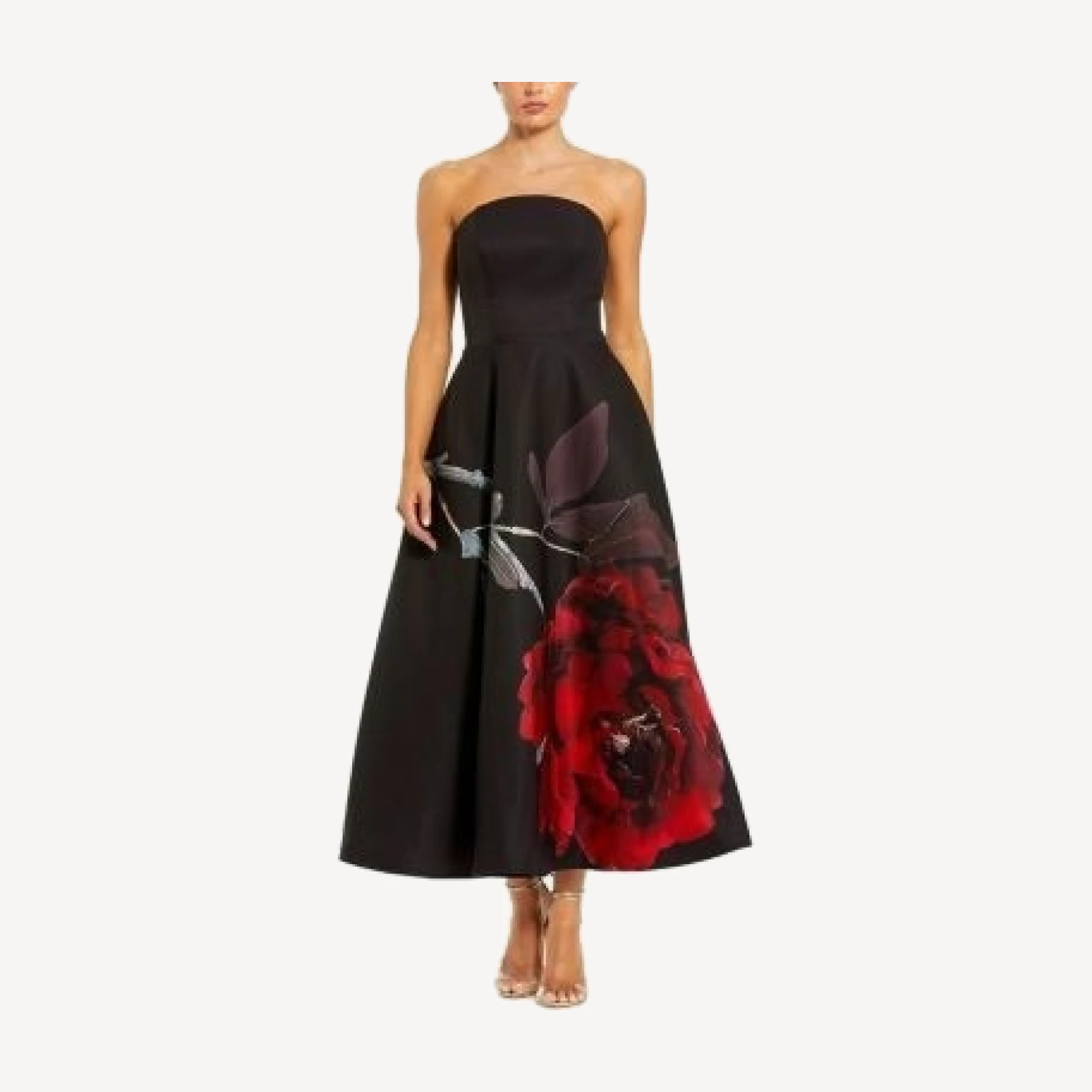 Mac Duggal Crepe Printed Strapless Midi Dress with Pockets
