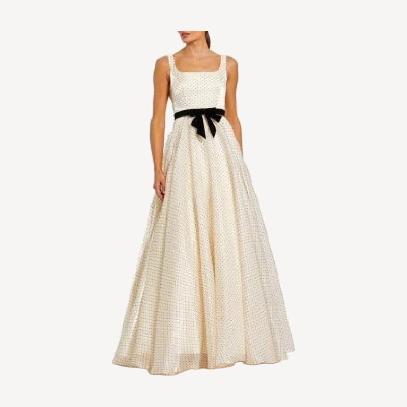 Mac Duggal Polka Dot Organza Square Neck Ballgown with Bow