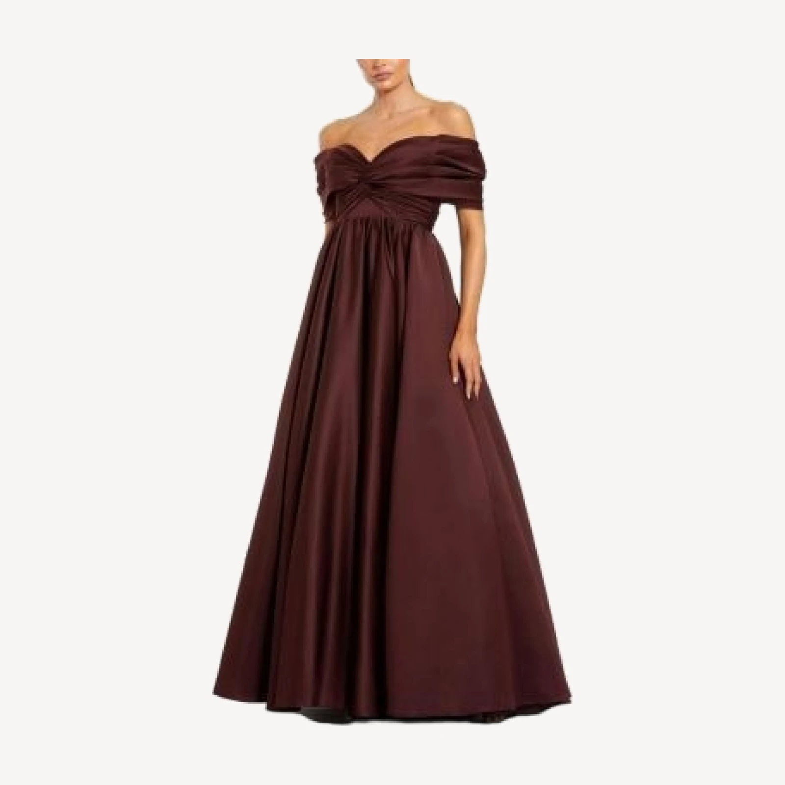 Mac Duggal Satin Off The Shoulder Twist Evening Ballgown