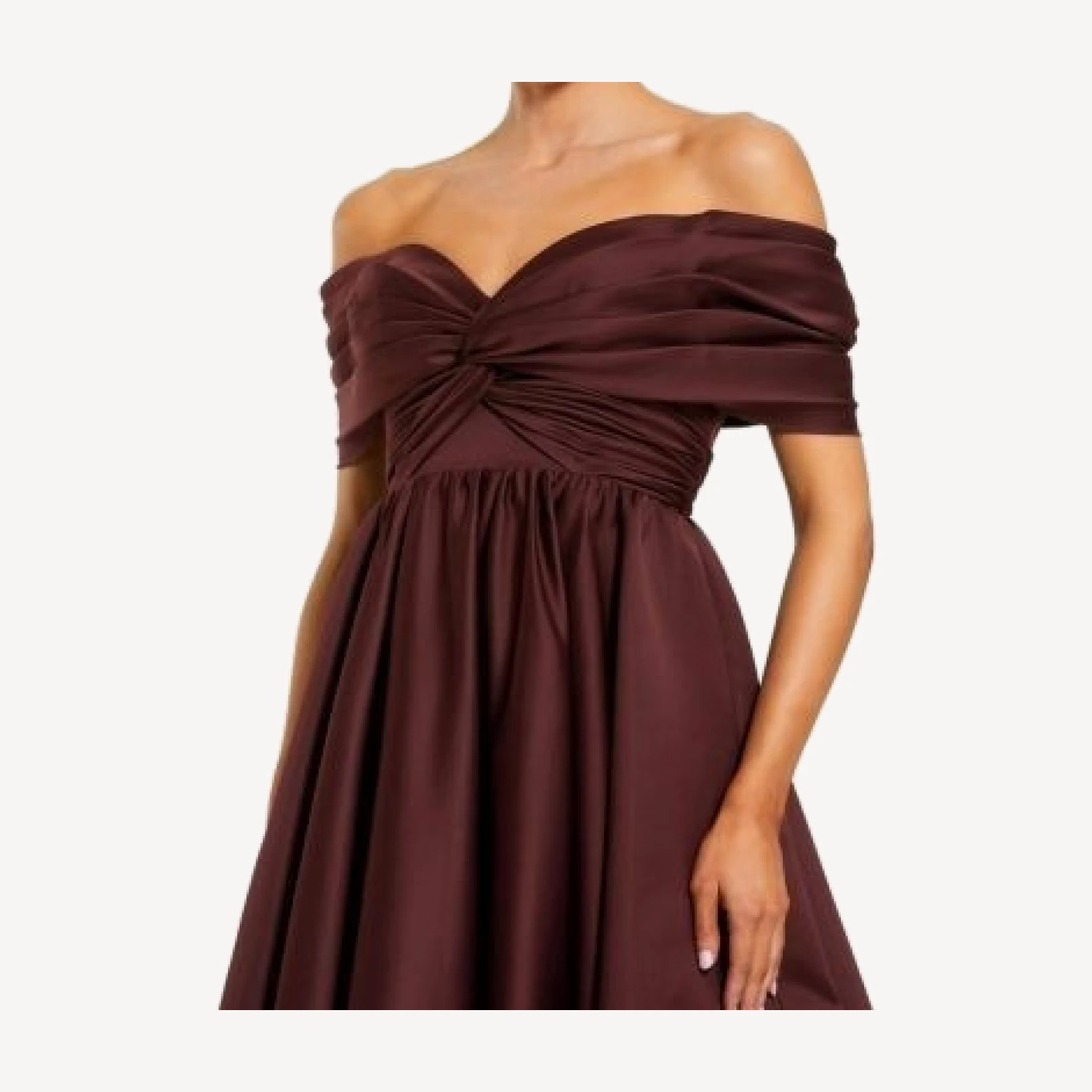 Mac Duggal Satin Off The Shoulder Twist Evening Ballgown