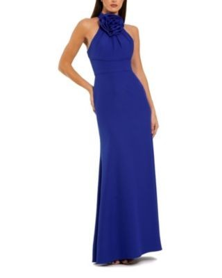 Mac Duggal Flower Halter Neck Crepe Column Gown