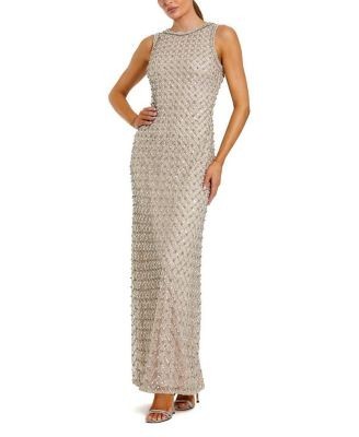 Mac Duggal Sequin Mesh High Neck Column Sleeveless Gown