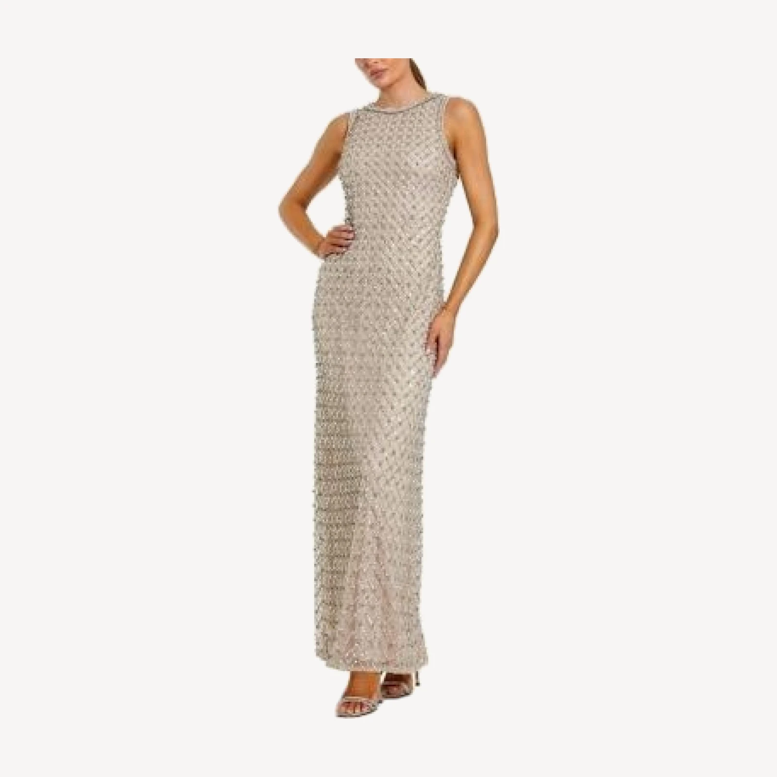 Mac Duggal Sequin Mesh High Neck Column Sleeveless Gown