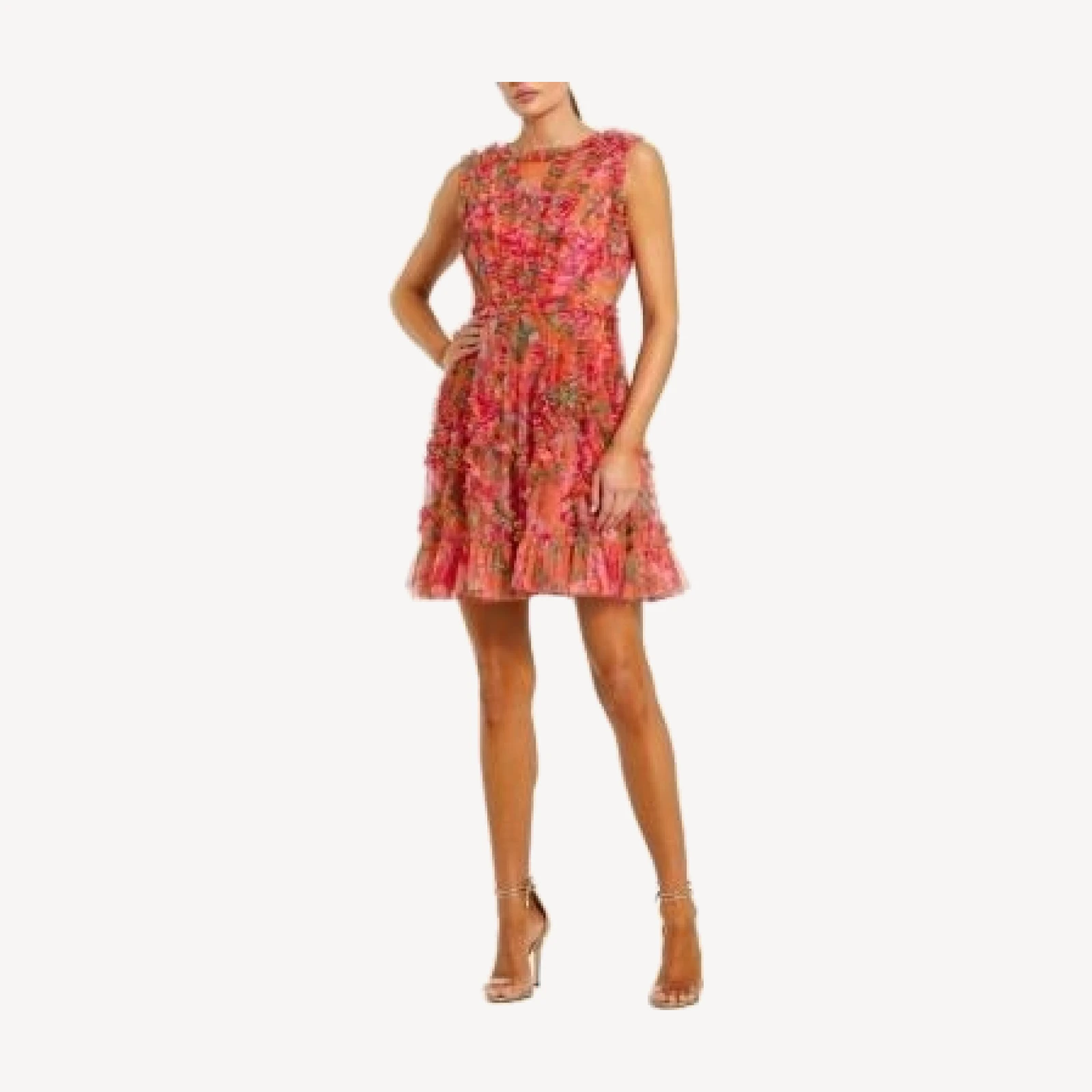 Mac Duggal Mesh Micro Ruffle High Neck Mini Dress