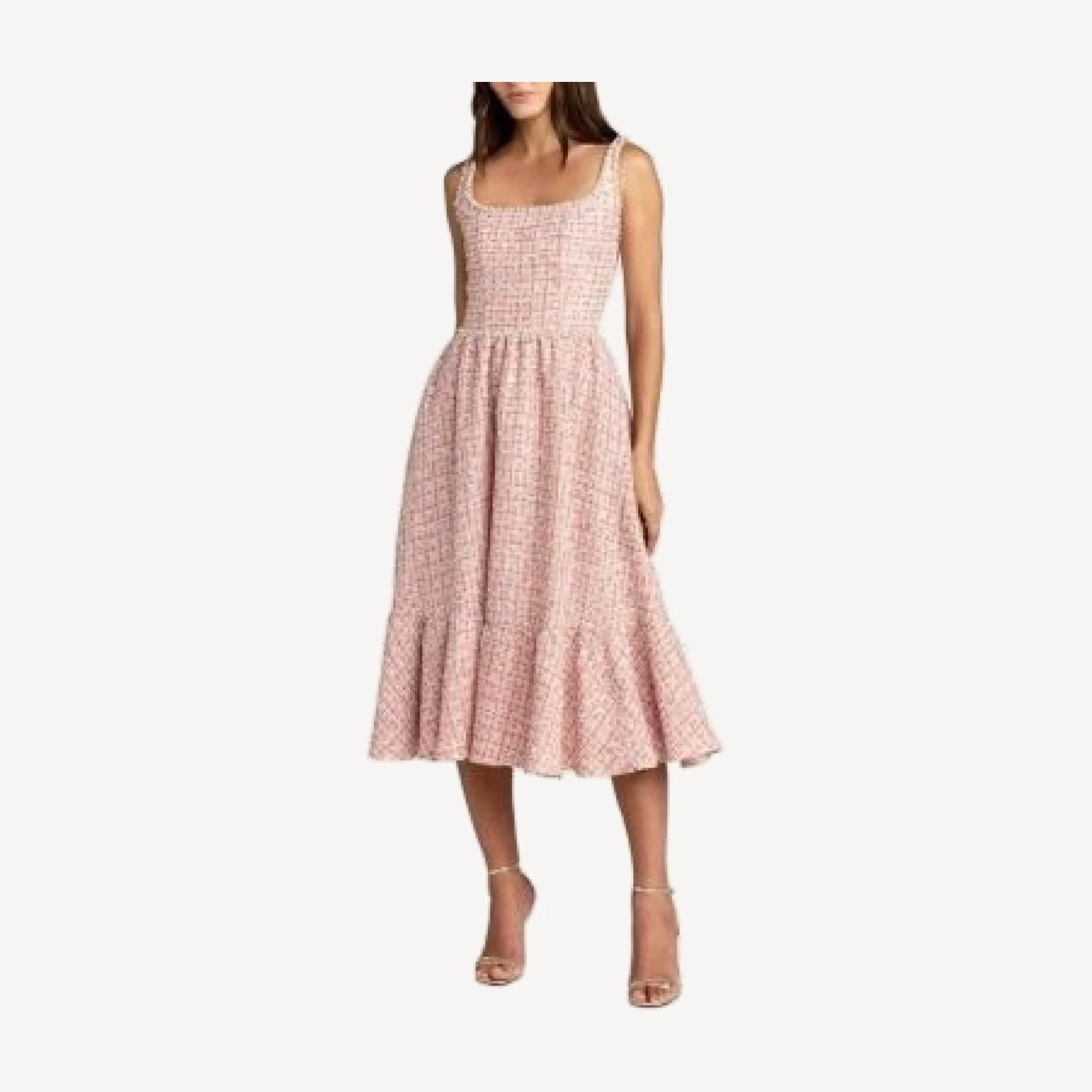 Mac Duggal Pearl Embellished Sleeveless Boucle Midi Dress