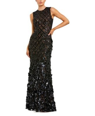 Mac Duggal Sleeveless Beaded Sequin Mesh Mermaid Gown