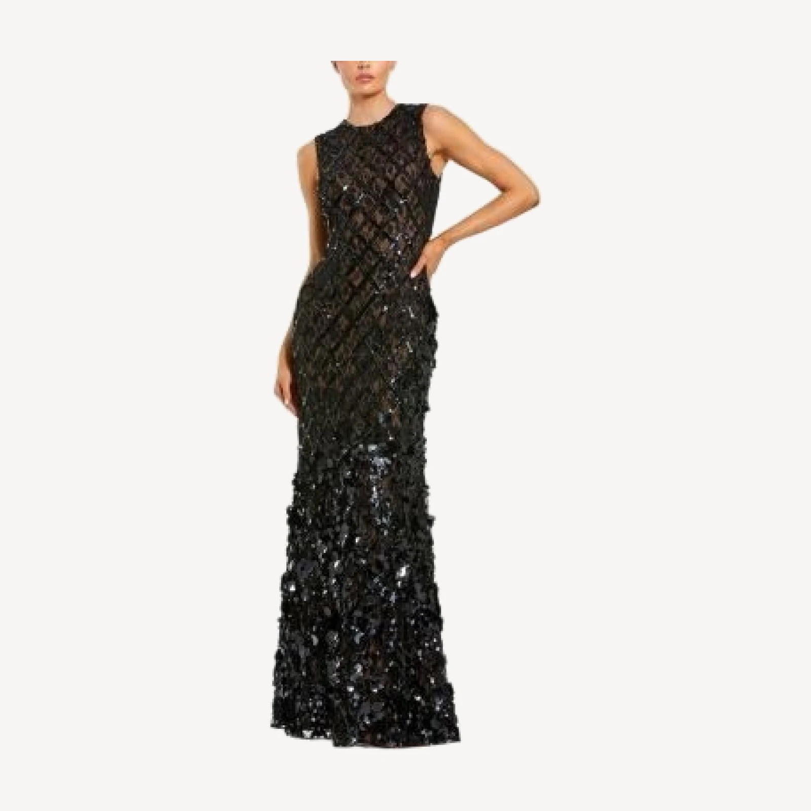 Mac Duggal Sleeveless Beaded Sequin Mesh Mermaid Gown
