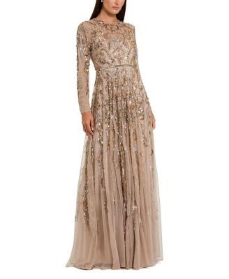 Mac Duggal Long Sleeve Hand Embellished Gown