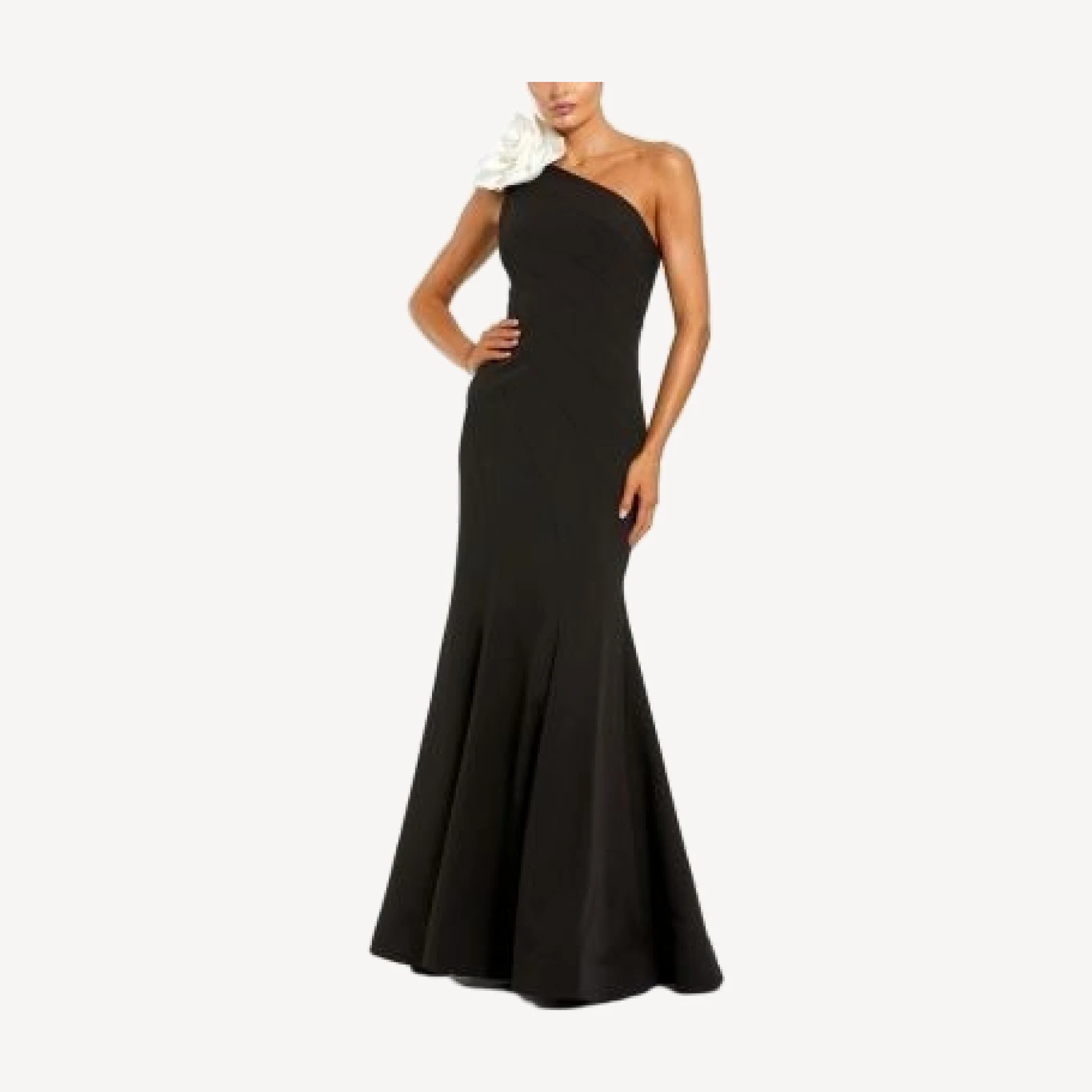 Mac Duggal Crepe One Shoulder Mermaid With 3D Flower Gown