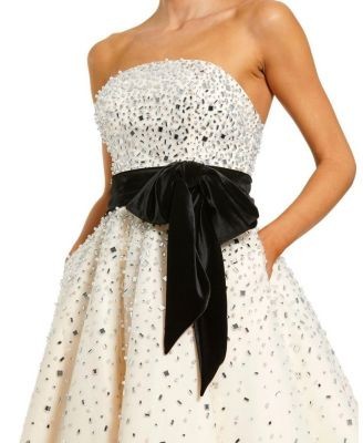 Mac Duggal Strapless Embellished Tulle A-Line Midi Dress with Bow