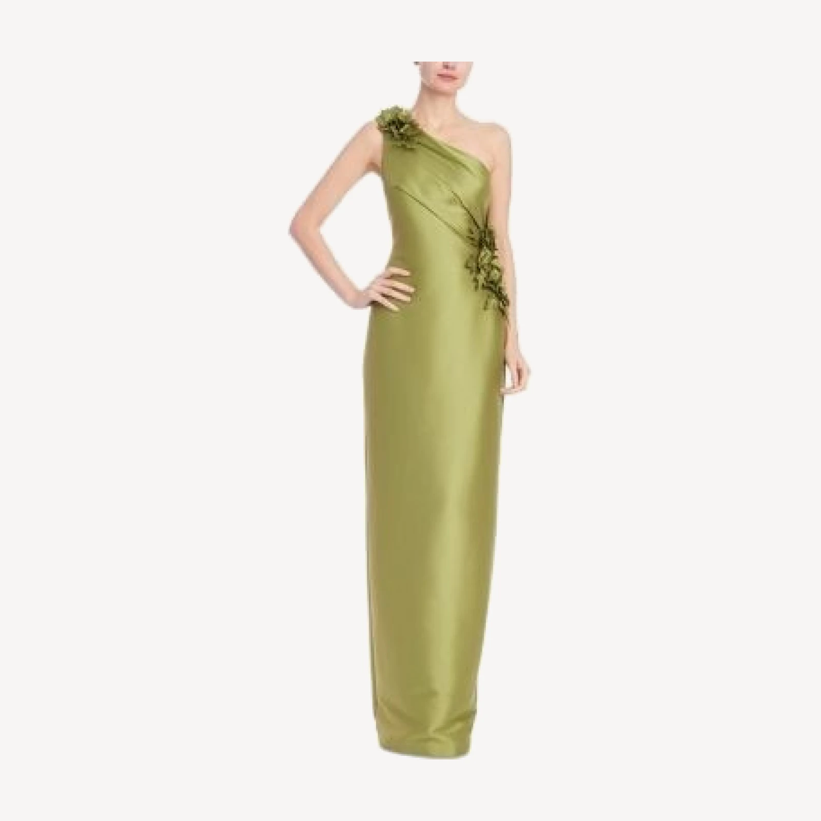 Badgley Mischka One Shoulder Flower Applique Gown