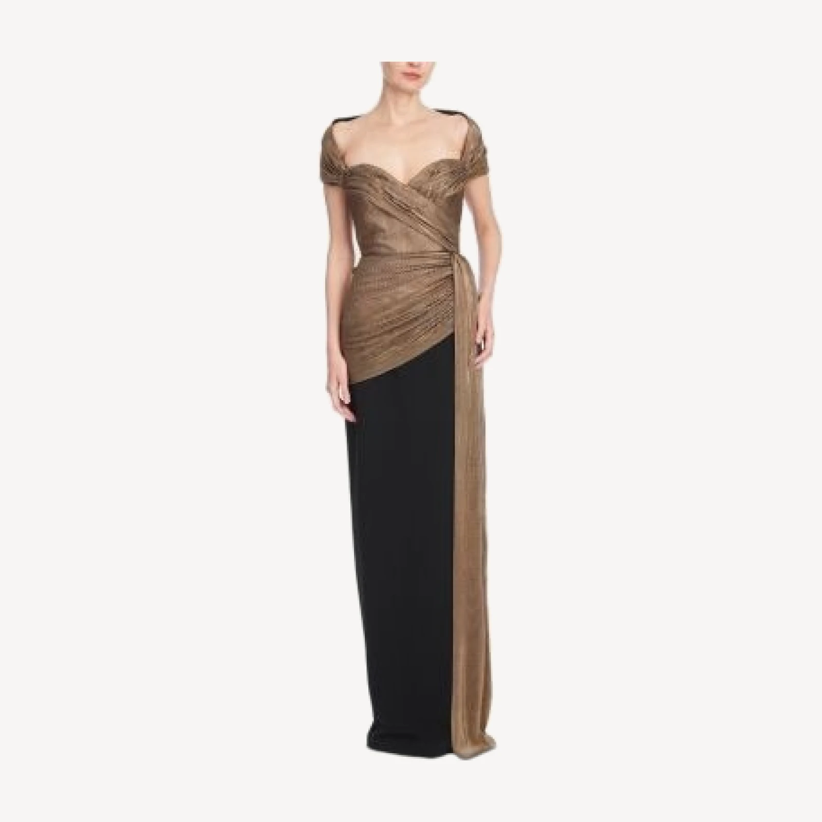 Badgley Mischka Metallic Draped Evening Gown