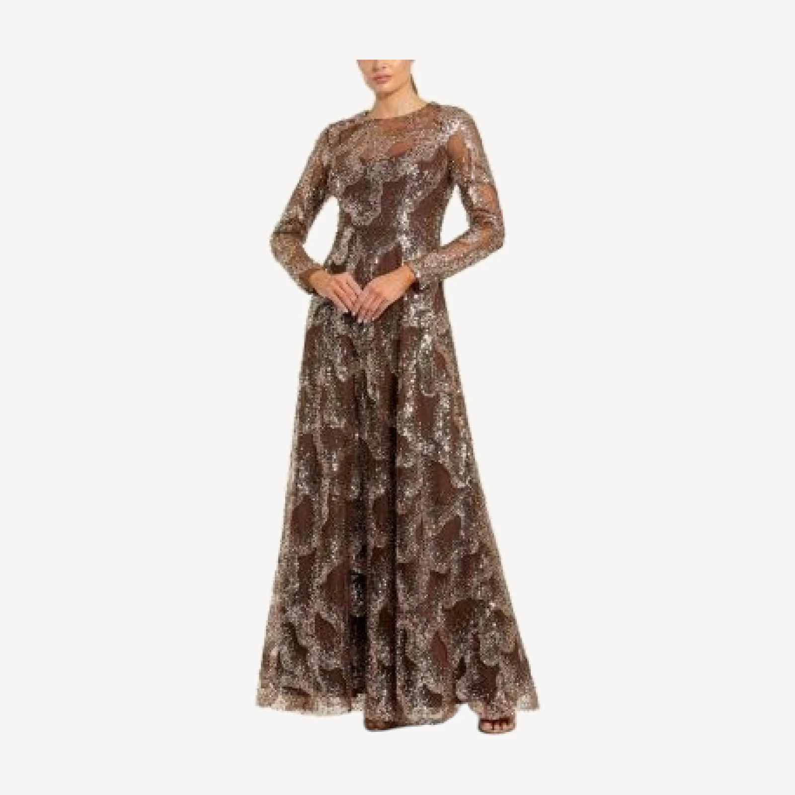 Mac Duggal Embellished Mesh Long Sleeve High Neck Gown